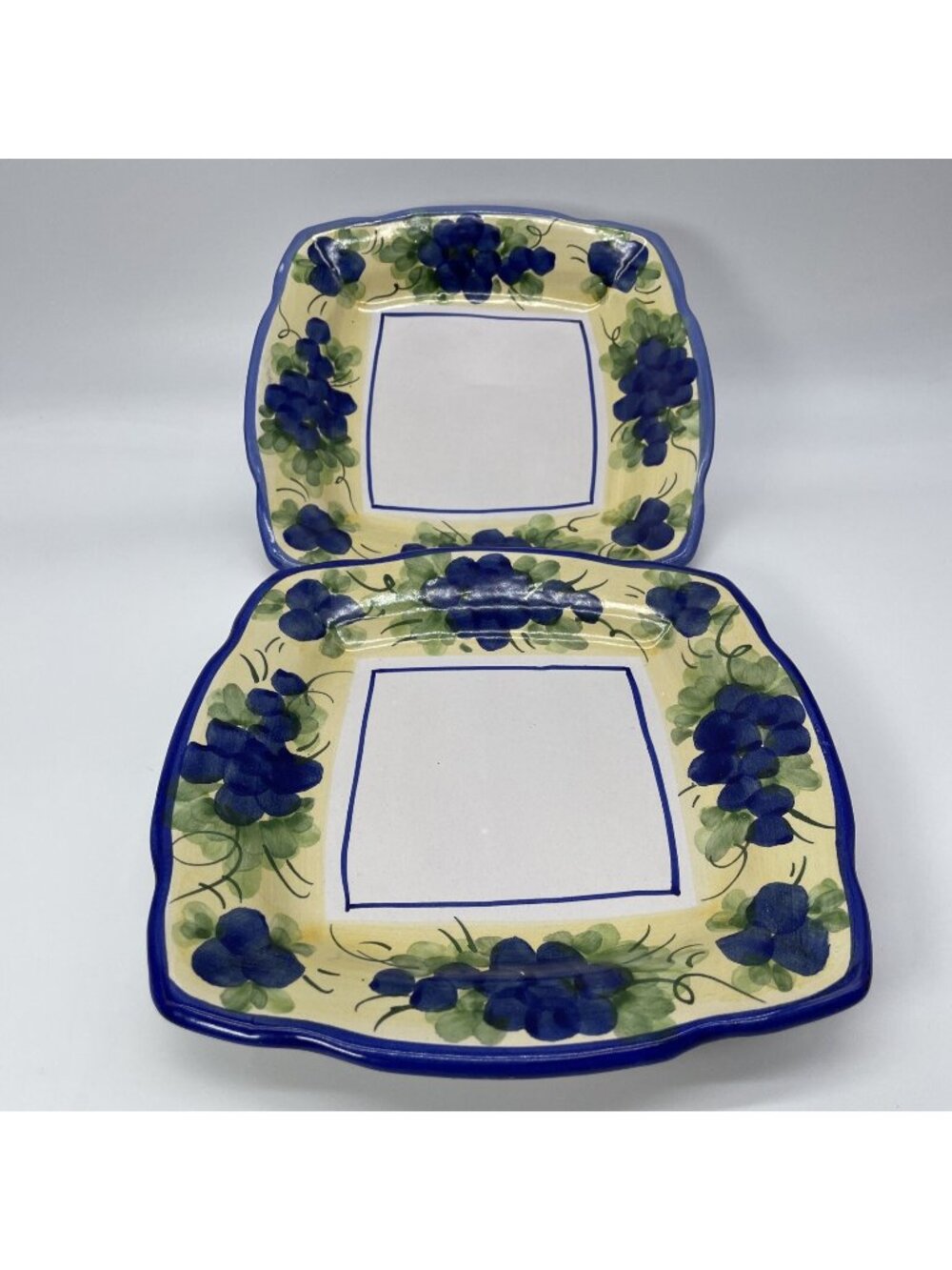SOLIMENE Vietri Made In Italy Grape Salad Plates 7 1/2” Square Set Of Two 2) EUC